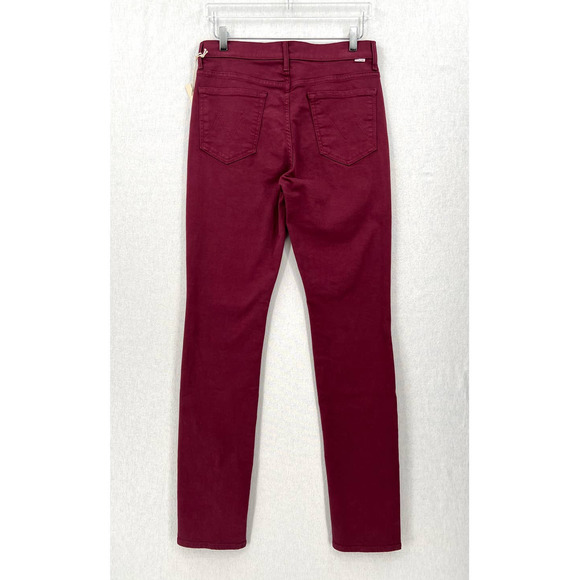 MOTHER Jeans Womens 32 Burgundy The Rascal Sliced Up Heel High Rise Slim NWOT - Picture 4 of 16